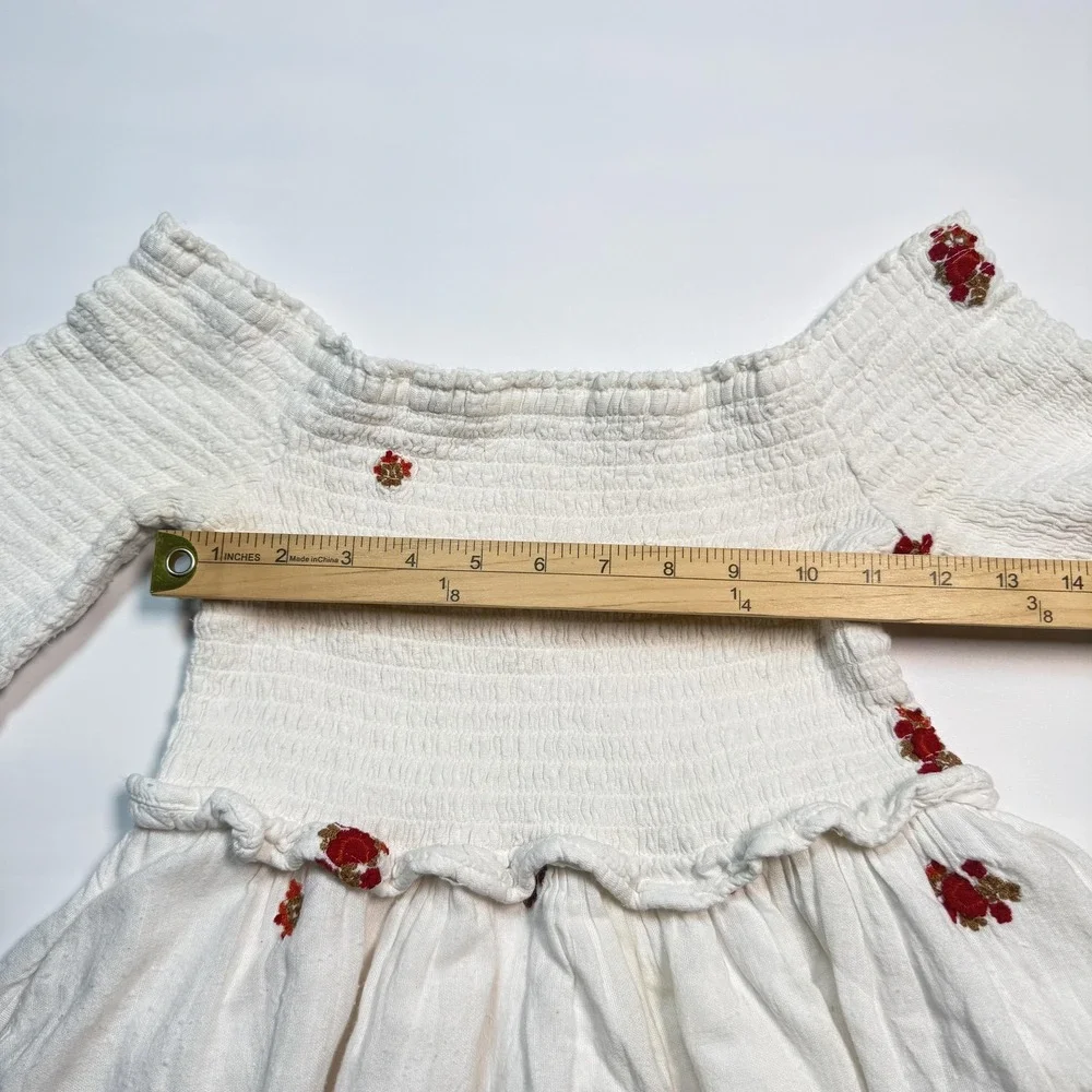 Free People Off Shoulder Boho Dress Womens XS White Floral Smocked Bell‎ Sleeve